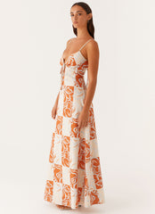 Flora Linen Maxi Dress - Orange Blue Floral